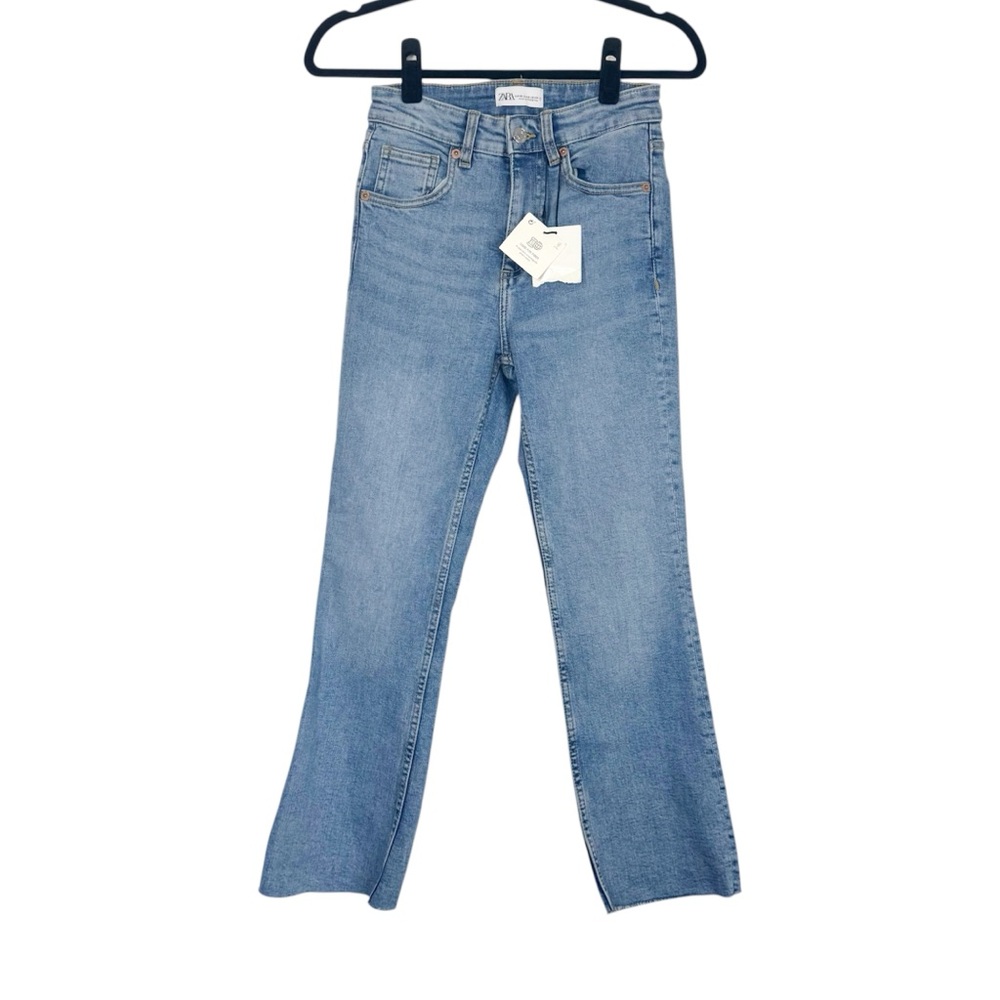 Zara Jeans High Rise Straight Ankle Raw Hem NEW